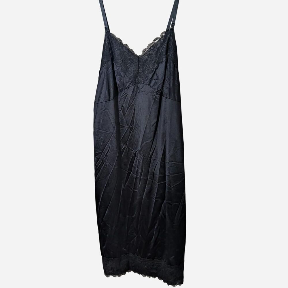 Vintage Black Lace Slip Dress With Satin Finish Lace Trim Whimsygoth Coquette